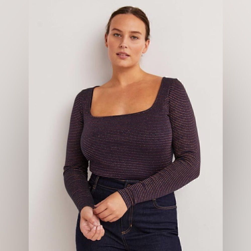 Boden | new with tags | Metallic Stripe Top | copper and navy